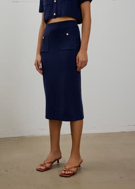 Yoko Elastic Textured Knit Midi Skirt