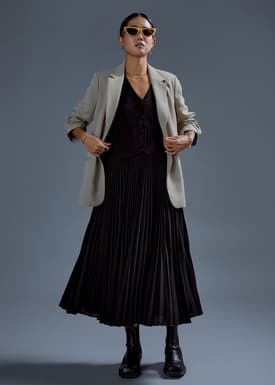 Wei Elastic Sunray Pleated Midaxi Skirt