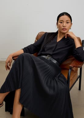 Wei Elastic Sunray Pleated Midaxi Skirt