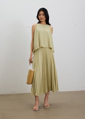 Wei Elastic Sunray Pleated Midaxi Skirt