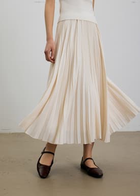 Wei Elastic Sunray Pleated Midaxi Skirt