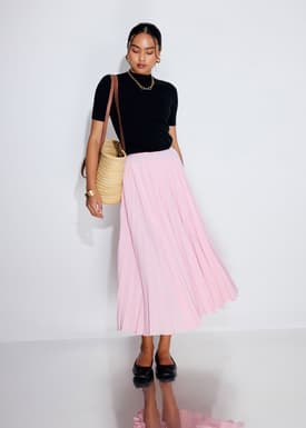 Wei Elastic Sunray Pleated Midaxi Skirt