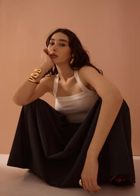 Kate High Waist Pintuck Flare Maxi Skirt