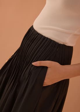 Kate High Waist Pintuck Flare Maxi Skirt