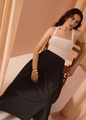 Kate High Waist Pintuck Flare Maxi Skirt