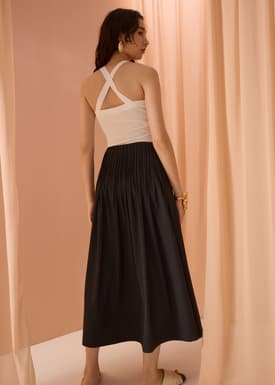 Kate High Waist Pintuck Flare Maxi Skirt