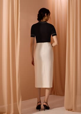 Mei Elastic High Slit Column Midi Skirt