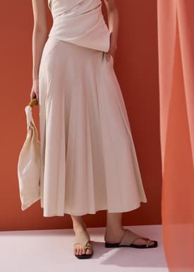 Hiraya Elastic Pleated Panelled Flare Midaxi Skirt