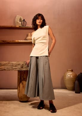 Hiraya Elastic Pleated Panelled Flare Midaxi Skirt