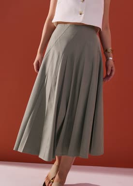 Hiraya Elastic Pleated Panelled Flare Midaxi Skirt