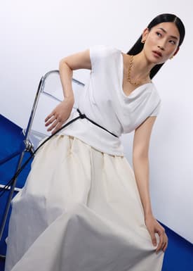 Nycha Taffeta Pleated Flare Midaxi Skirt