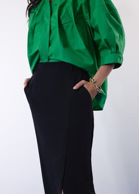 Emily Tailored Crepe Side Slit Column Midaxi Skirt