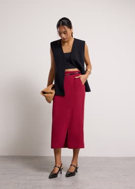 Emily Tailored Crepe Side Slit Column Midaxi Skirt