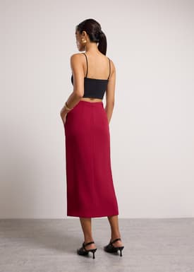 Emily Tailored Crepe Side Slit Column Midaxi Skirt