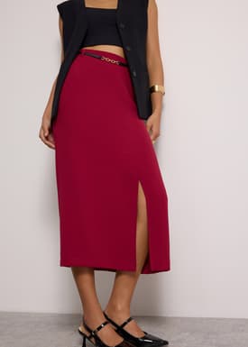 Emily Tailored Crepe Side Slit Column Midaxi Skirt