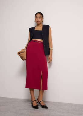 Emily Tailored Crepe Side Slit Column Midaxi Skirt
