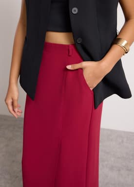 Emily Tailored Crepe Side Slit Column Midaxi Skirt