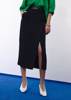 Emily Tailored Crepe Side Slit Column Midaxi Skirt