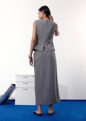 Blake Tailored Pinstripe Front Slit Column Maxi Skirt