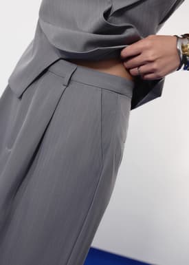 Blake Tailored Pinstripe Front Slit Column Maxi Skirt