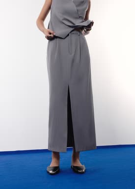 Blake Tailored Pinstripe Front Slit Column Maxi Skirt