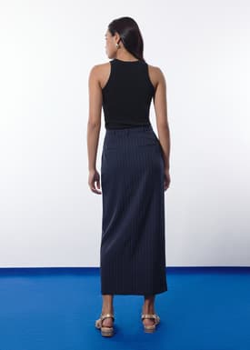 Blake Tailored Pinstripe Front Slit Column Maxi Skirt