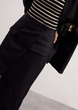 Shuri Asymmetric Front Slit Column Midi Skirt