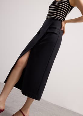 Shuri Asymmetric Front Slit Column Midi Skirt