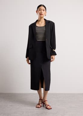 Shuri Asymmetric Front Slit Column Midi Skirt