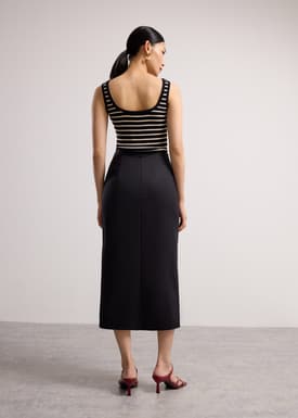 Shuri Asymmetric Front Slit Column Midi Skirt