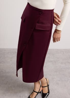 Shuri Asymmetric Front Slit Column Midi Skirt
