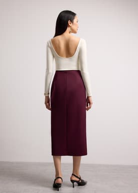 Shuri Asymmetric Front Slit Column Midi Skirt