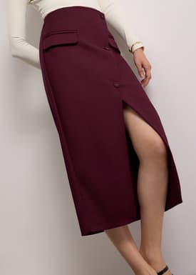 Shuri Asymmetric Front Slit Column Midi Skirt