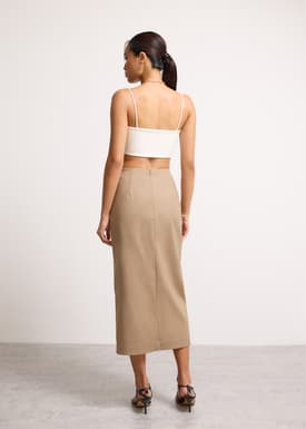 Shuri Asymmetric Front Slit Column Midi Skirt
