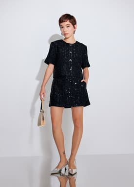 Meiyan Sequin Tweed A-line Mini Skirt