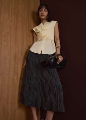 Leila Elastic Crinkled Pleats Flare Maxi Skirt