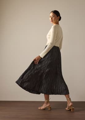 Leila Elastic Crinkled Pleats Flare Maxi Skirt