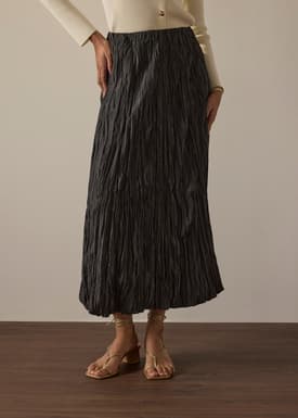 Leila Elastic Crinkled Pleats Flare Maxi Skirt
