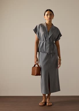 Ikumi Adjustable Waist Melange Column Midaxi Skirt