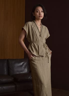 Ikumi Adjustable Waist Melange Column Midaxi Skirt