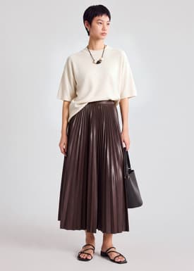 Vegan Leather Pleated Flare Skirt