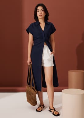 Suri Classic Linen Belted Shirt Dress