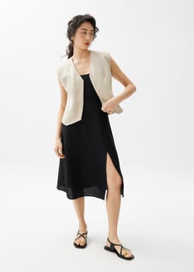 Emi Linen Fit & Flare Midi Dress