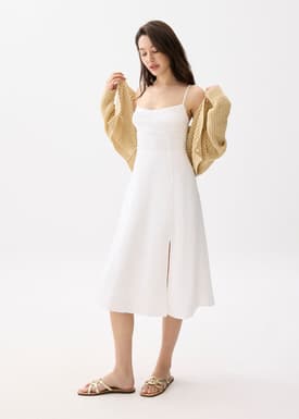 Emi Linen Fit & Flare Midi Dress