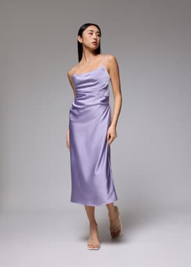 BraFree by LB Esme Satin Column Drape Midi Dress