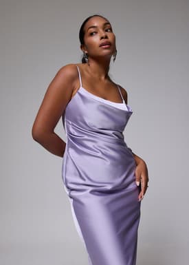 Esme Padded Satin Column Drape Midi Dress