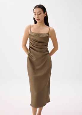 Esme Padded Satin Column Drape Midi Dress