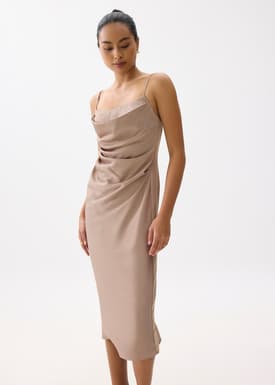 BraFree by LB Esme Satin Column Drape Midi Dress