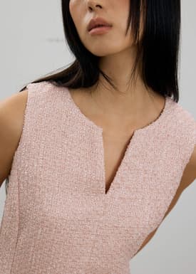 Fran Notched Ribbon Tweed Shift Mini Dress