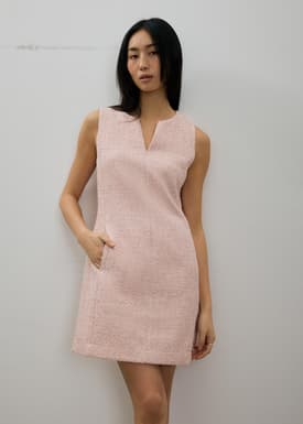 Fran Notched Ribbon Tweed Shift Mini Dress